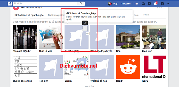 Các mục quảng cáo mà Facebook đã thu thập được