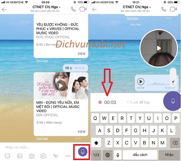 Cách gửi tin nhắn thoại, âm thanh Viber trên di động