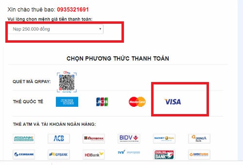 cach thanh toan mobifone bang thẻ visa