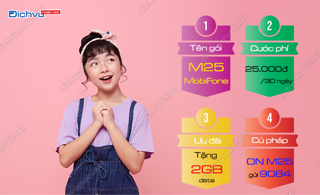 Gói cước M25 MobiFone tặng 2GB data/ tháng