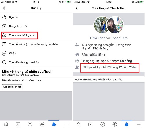 xem thoi gian ket ban tren facebook