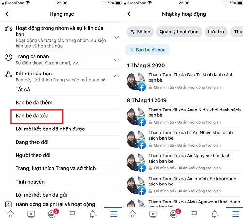 cach xem lai danh sach huy ket ban tren facebook