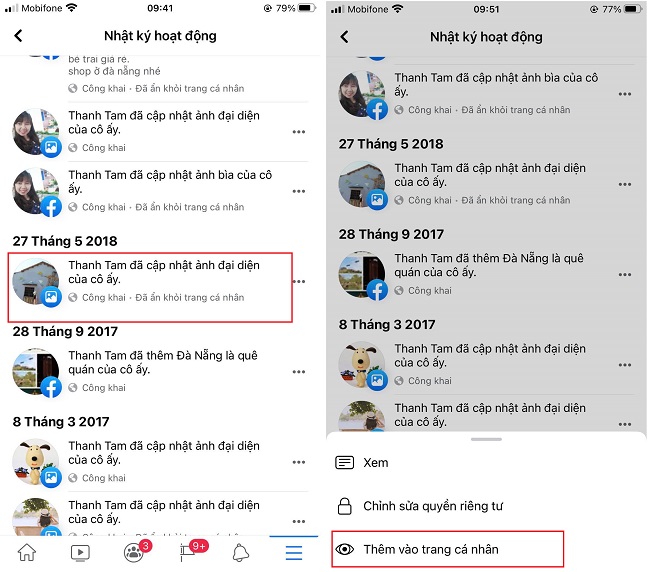 tai sao anh dai dien khong hien tren dong thoi gian facebook