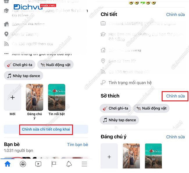 xóa sở thích trên Facebook bằng điện thoại