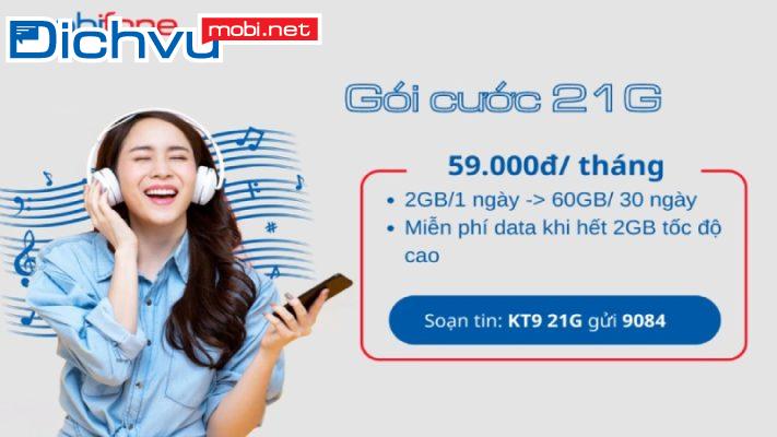 Đăng ký gói 21G MobiFone 59K nhận ưu đãi 60GB/ tháng
