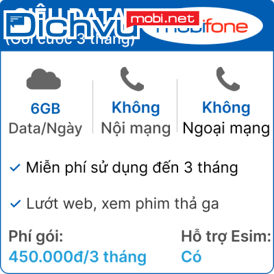 Gói DNTV3 MobiFone tặng 6GB/ngày + Free Thoại và SMS